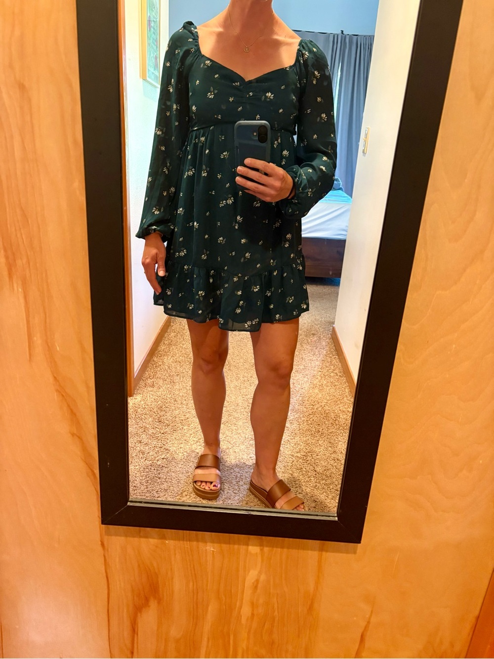 Abercrombie & Fitch Forest Green Floral Long-Sleeve Mini Dress